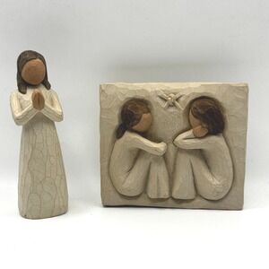 Willow Tree Figurines Sisters by Heart & Friendship Plaque Tan Excellent 2pc Set